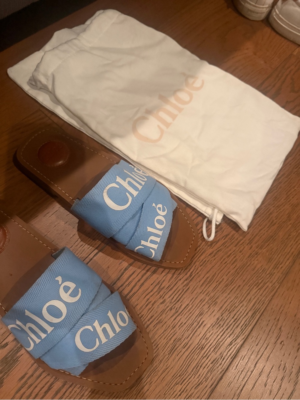 Chloé Blue Woody Logo Canvas Slide Sandals - Picture 2 of 3